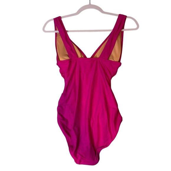 J.Crew Radiant Fuchsia Ruched V-Neck One-Piece Swimsuit NWT Size 2 - Picture 3 of 4